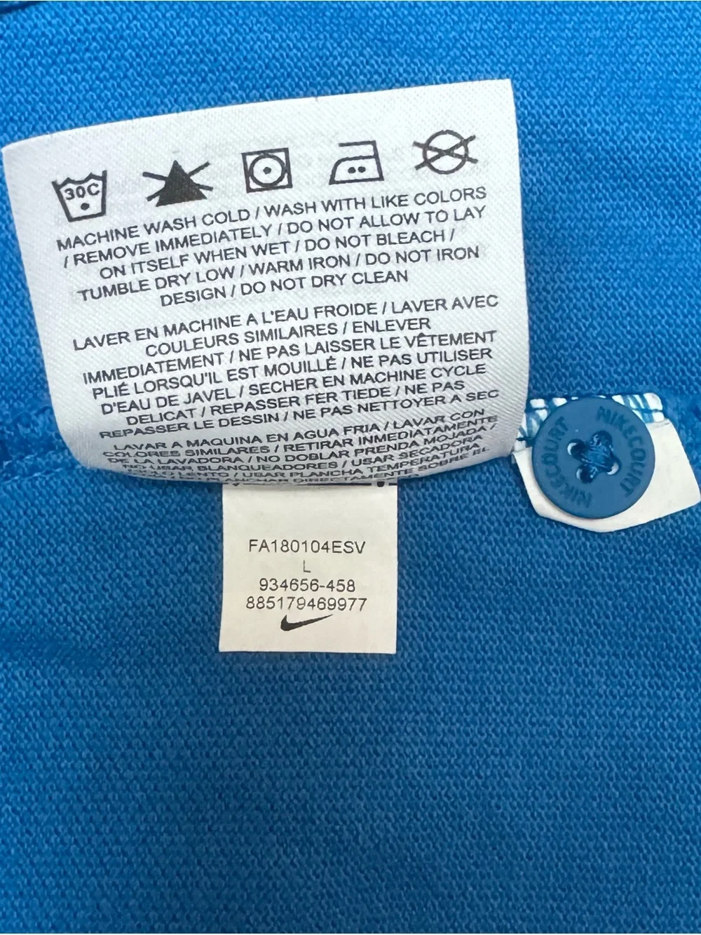 Nike Court Heritage Tennis Blue Polo Shirt with Small Multicolor Crest L